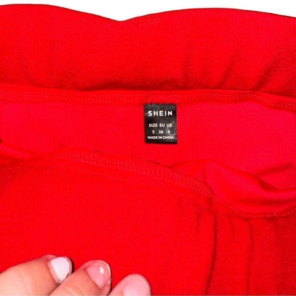 SHEIN Buckle Belted Red Solid Mini Skirt - Size Small - Picture 7 of 7